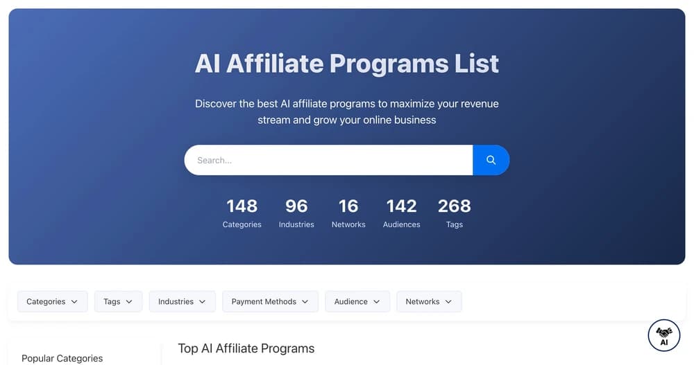 A comprehensive directory of 120+ AI affiliate programs across multiple categories