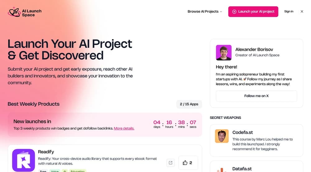 AI Launch Space is the ultimate launchpad for creators building AI tools