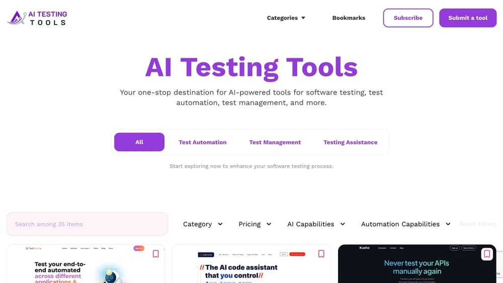 Your one-stop destination for AI-powered tools for software testing, test automation, etc.