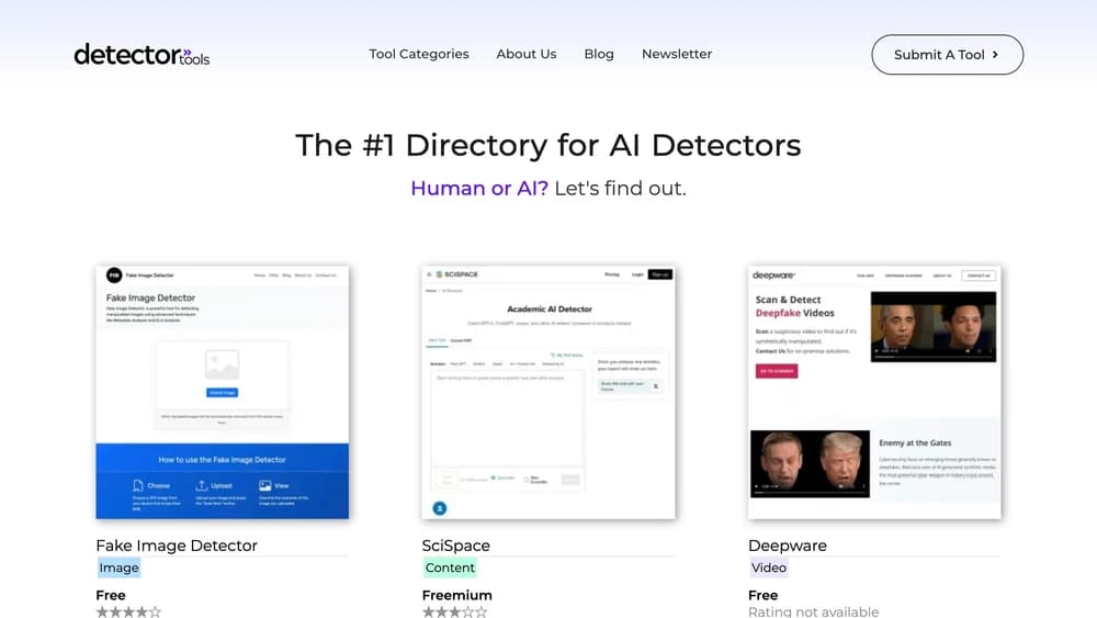 The #1 directory for AI detectors. Use AI to detect AI.