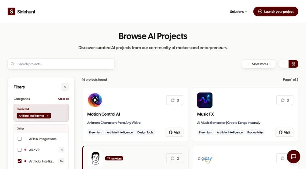 Sidehunt is where side projects and indie launches go live each week and get real votes